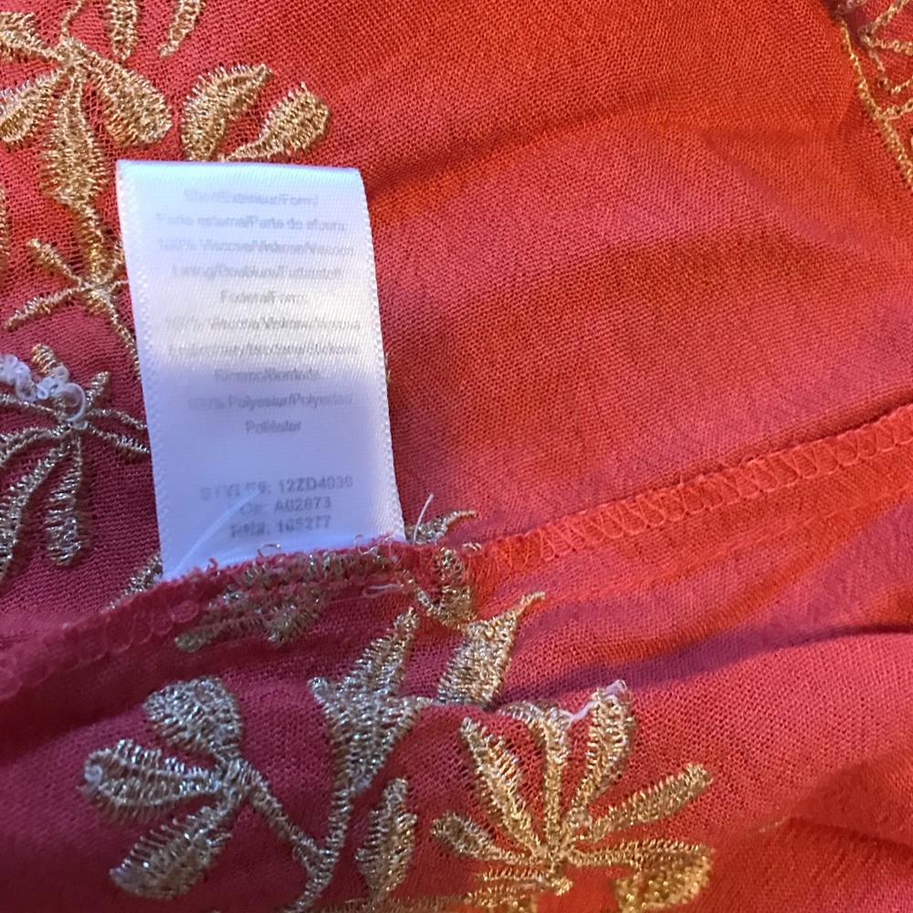 Hale Bob Regan Maxi Skirt Embroidered Rayon Crinkle Gauze Sz. Small Coral & Gold - Picture 8 of 14